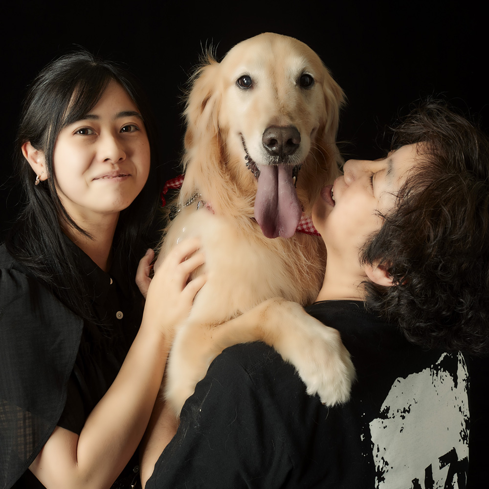 犬と一緒の家族写真（ファミリーフォト） ゴールデンレトリバー